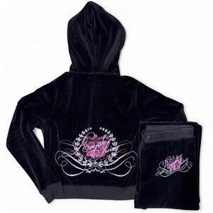 Juicy Couture Black & Pink Rhinestone Logo Tracksuit